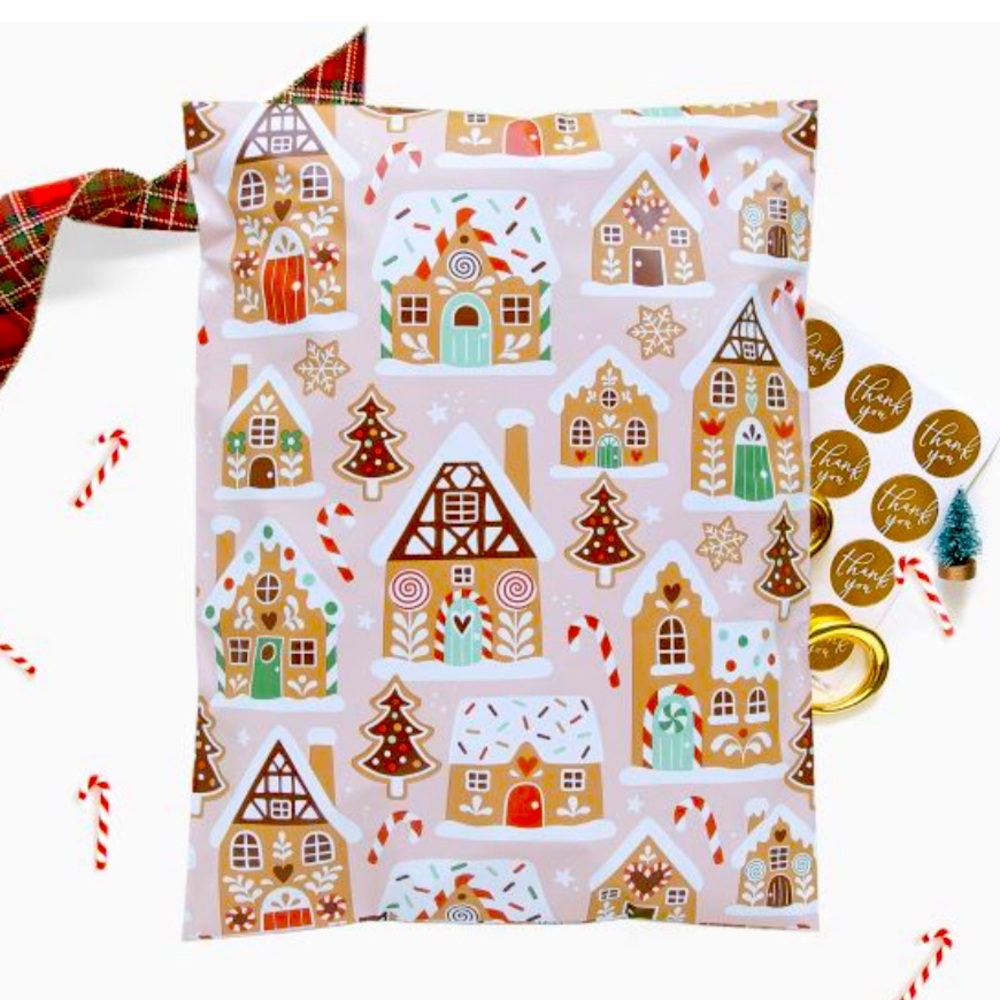 4 SETS LEFT🏠20 Pink Gingerbread Poly Mailers- 10 x 13 inch